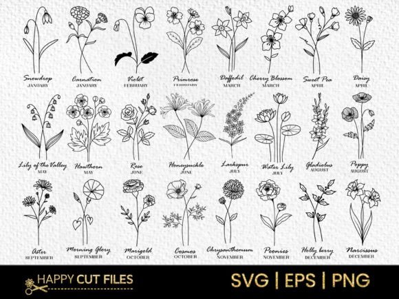 Birth Month Flower Svg Bundle Clipart