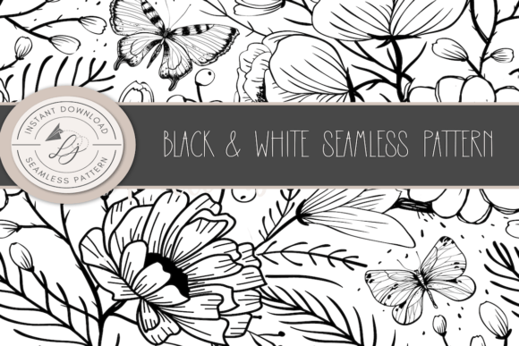 Black and White Seamless Floral Design