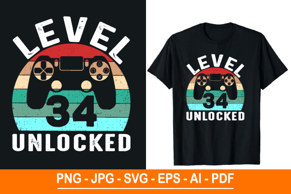 Level 34 Unlocked T-Shirt Design: A Versatile Graphic for Every Occasion