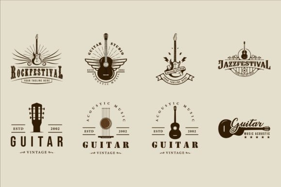 Set of Guitar Logo Vintage Vector: A Versatile Design Asset for Musicians and Businesses